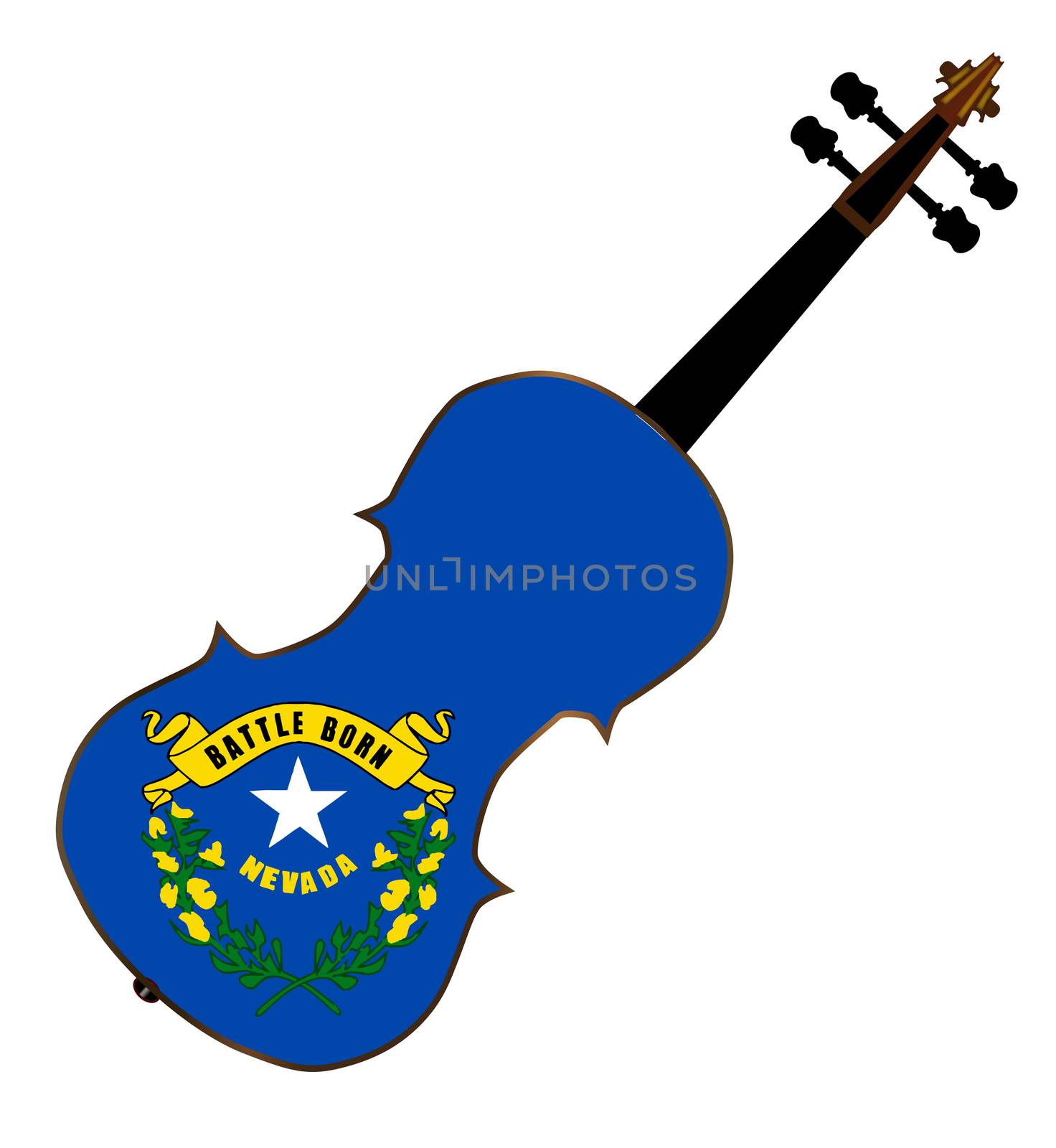A typical violin with Nevada state flag isolated over a white background