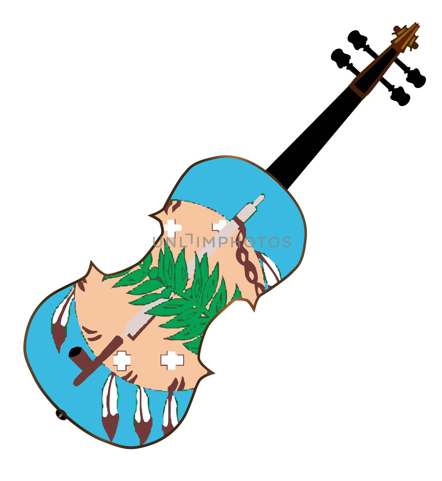 A typical violin with Oklahoma state flag isolated over a white background