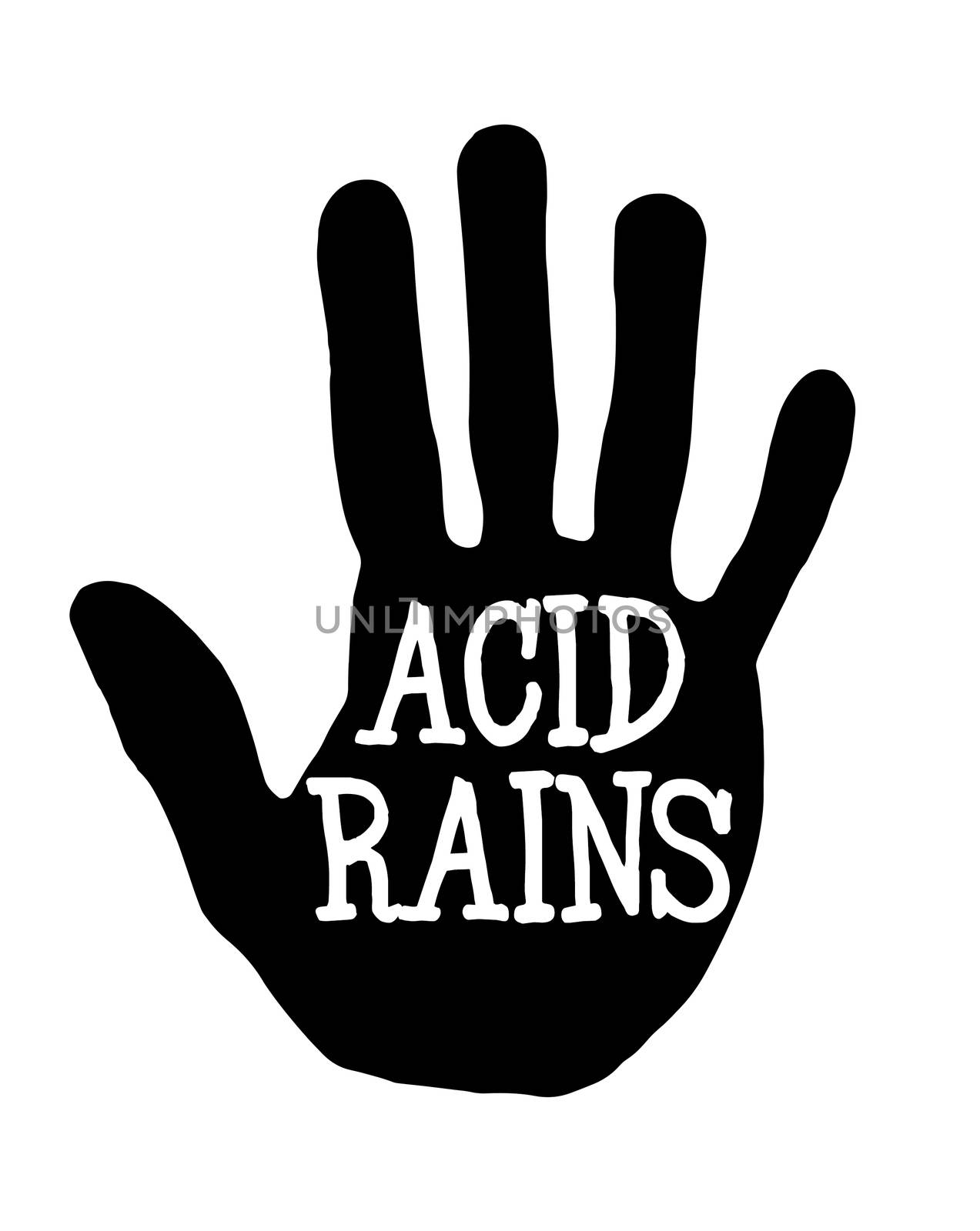 Man handprint isolated on white background showing stop acid rains