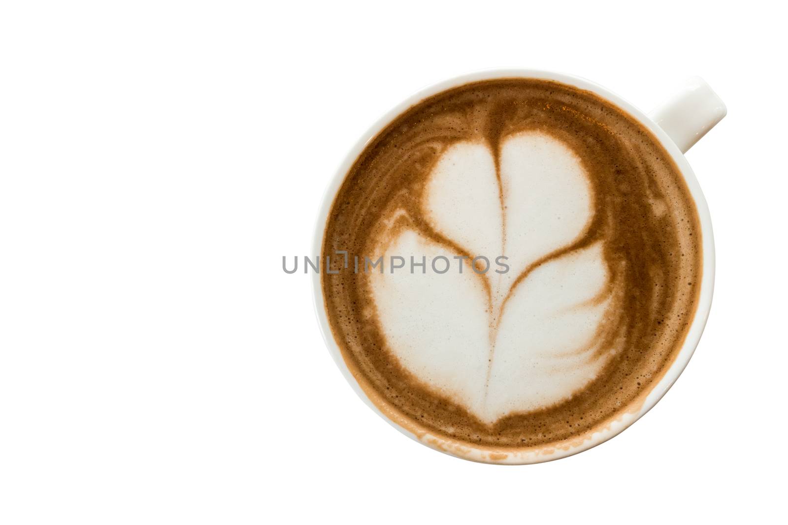 A cup of tulip latte art hot coffee with white background