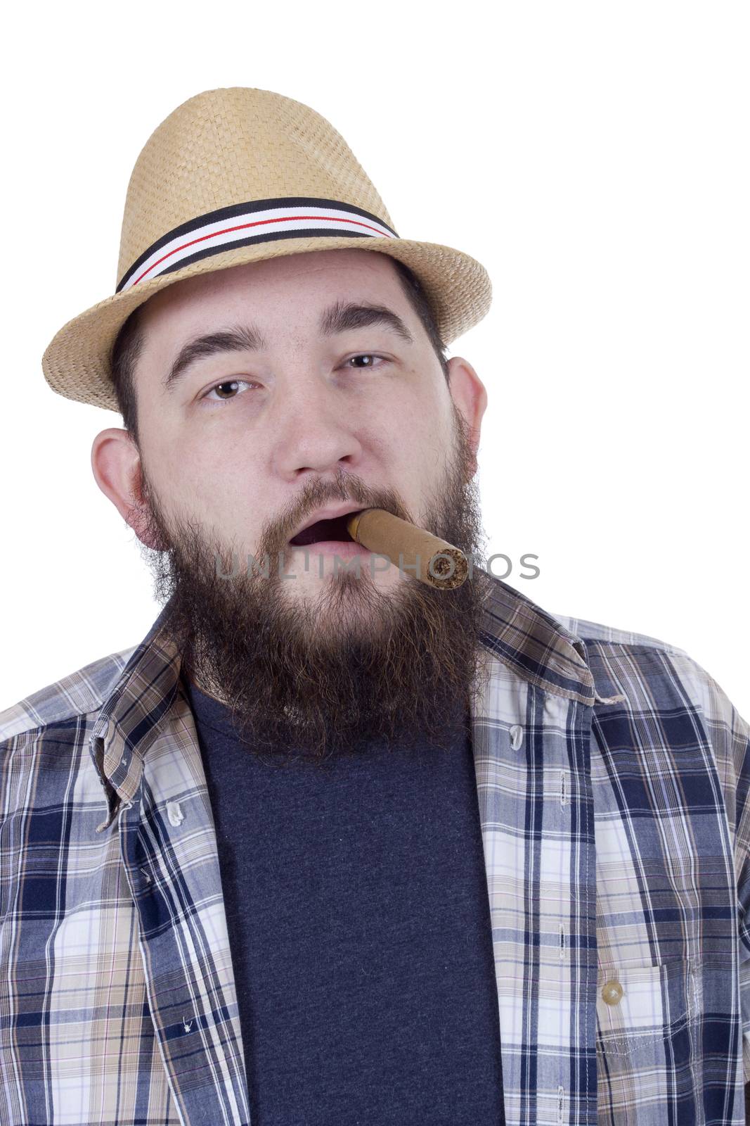 young man with a beard and a cigar in a straw hat