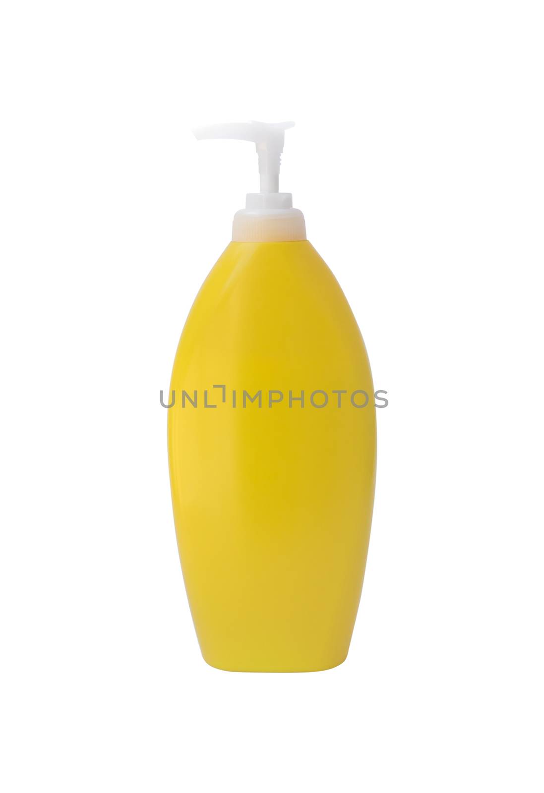 Yellow cosmetic bottle with pump on isolate on white background by pt.pongsak@gmail.com