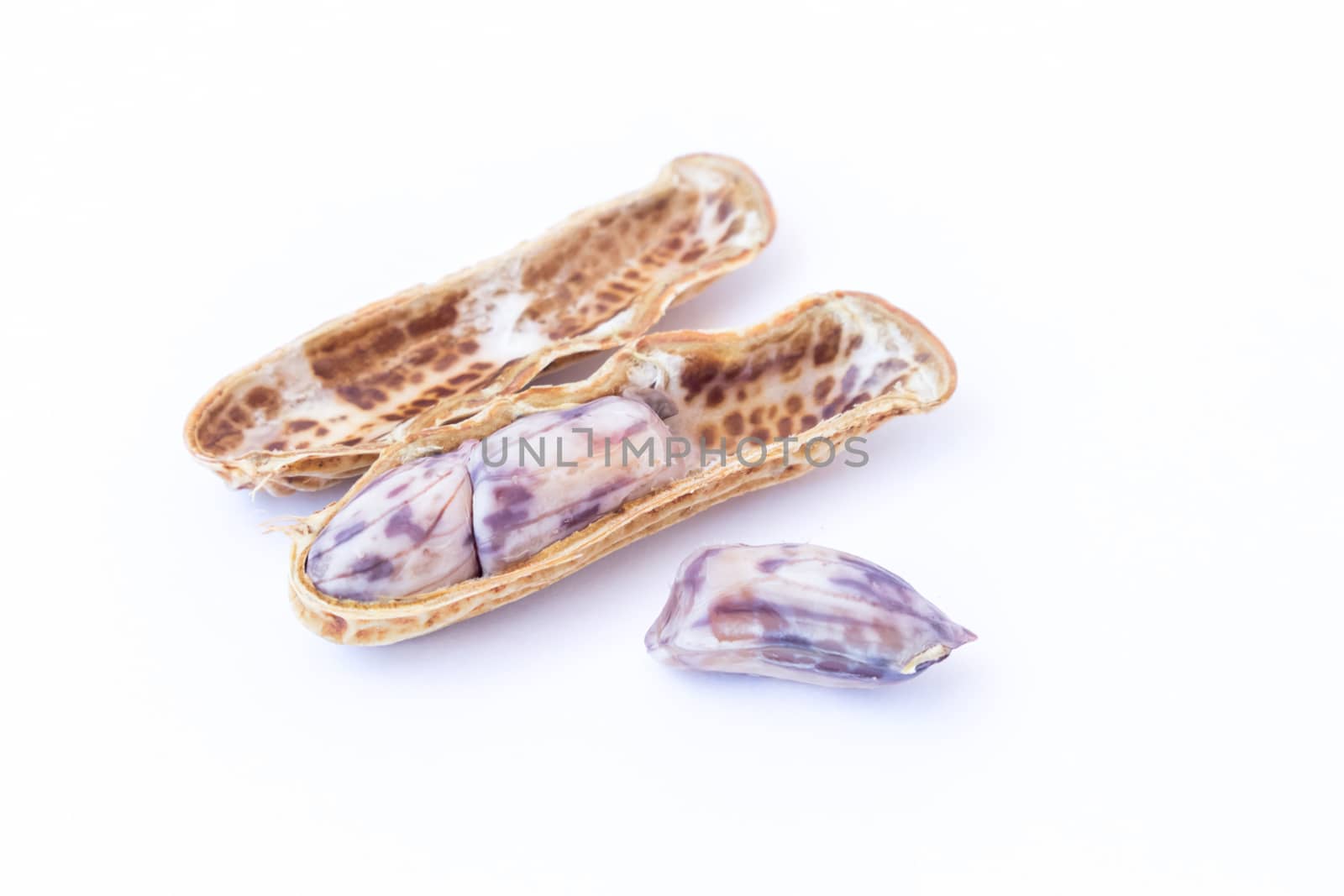 Boiled peanuts or groundnuts on white background