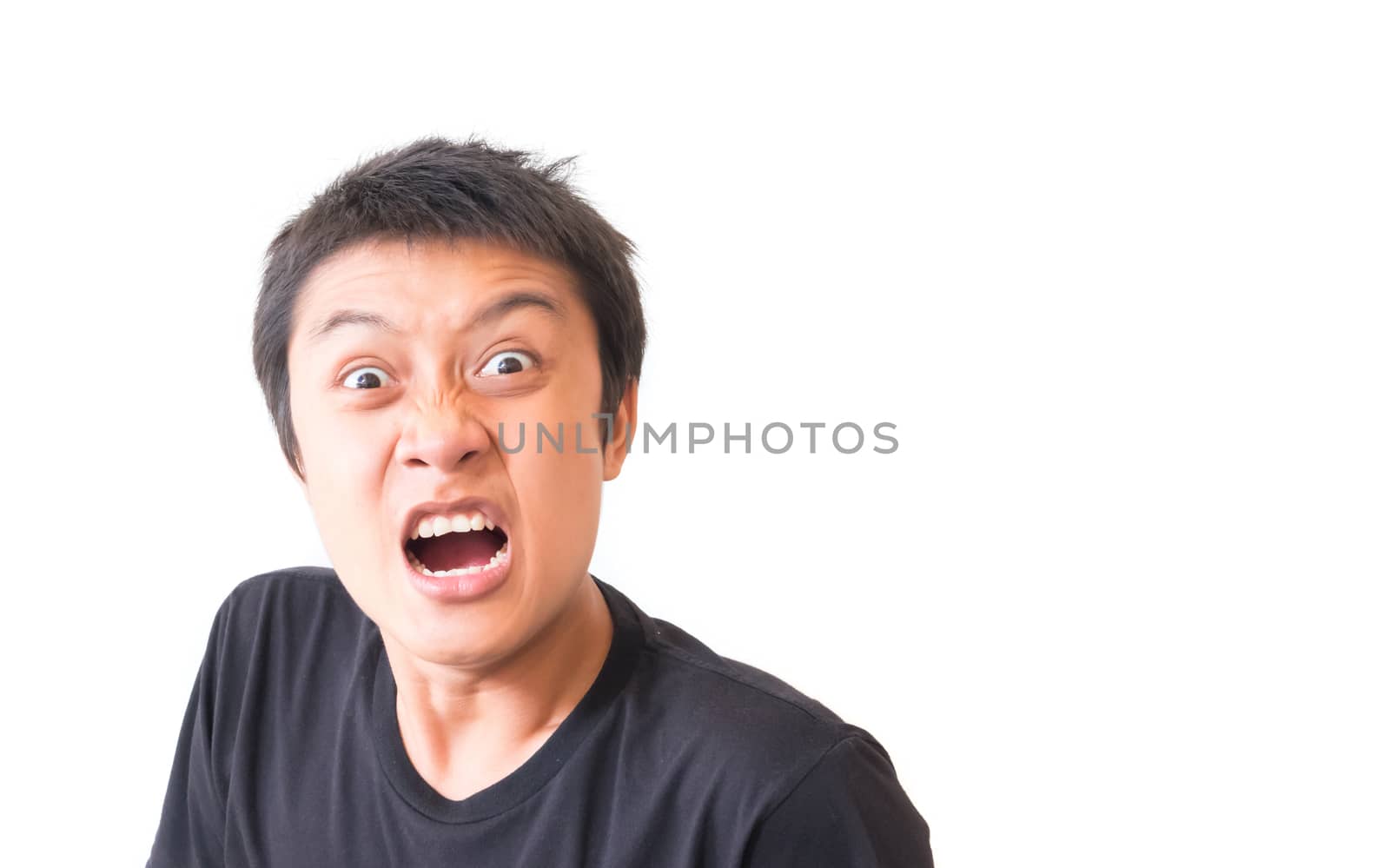 Surprised asian young man character with white background