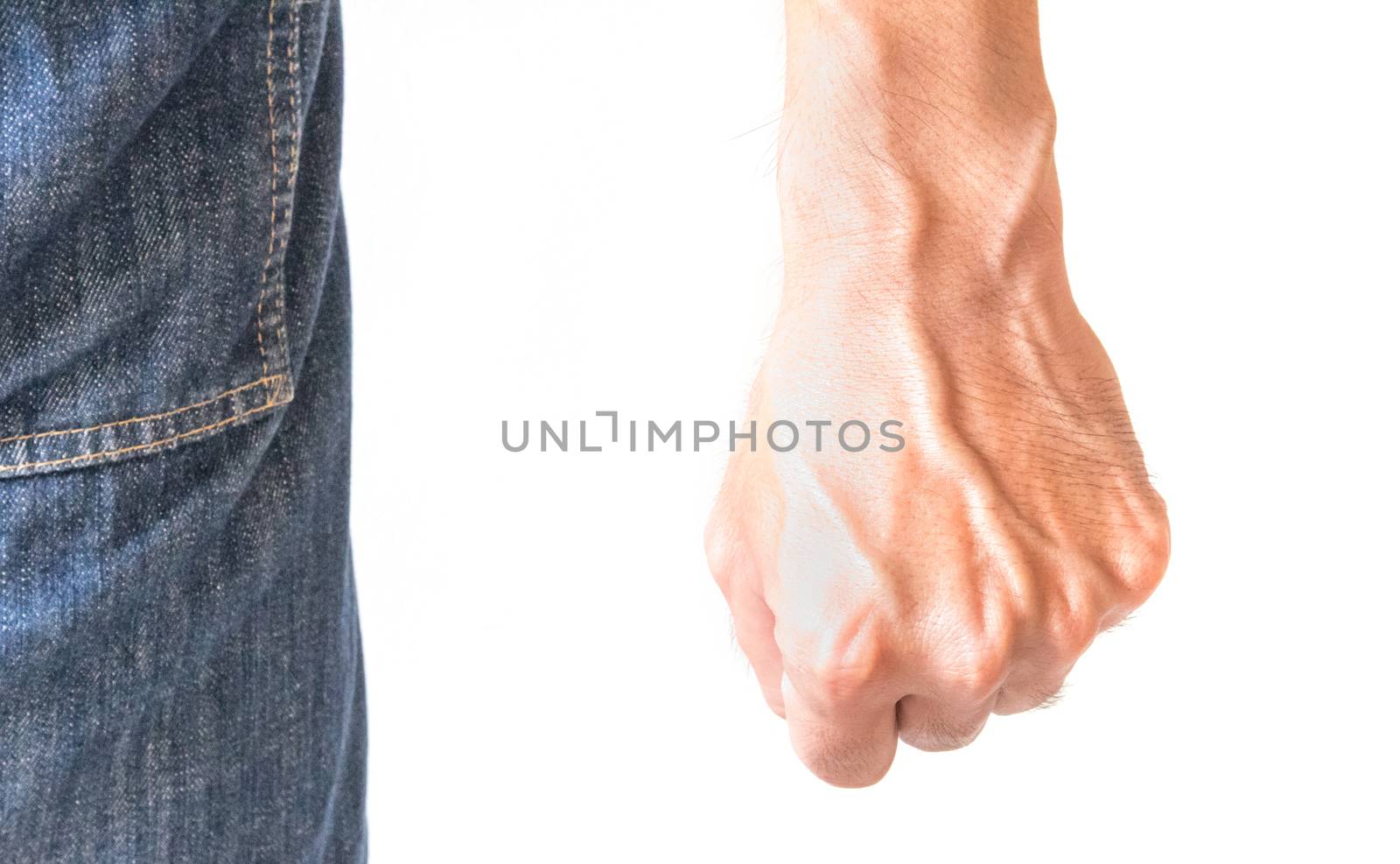 Man fist with white background, angry feeling