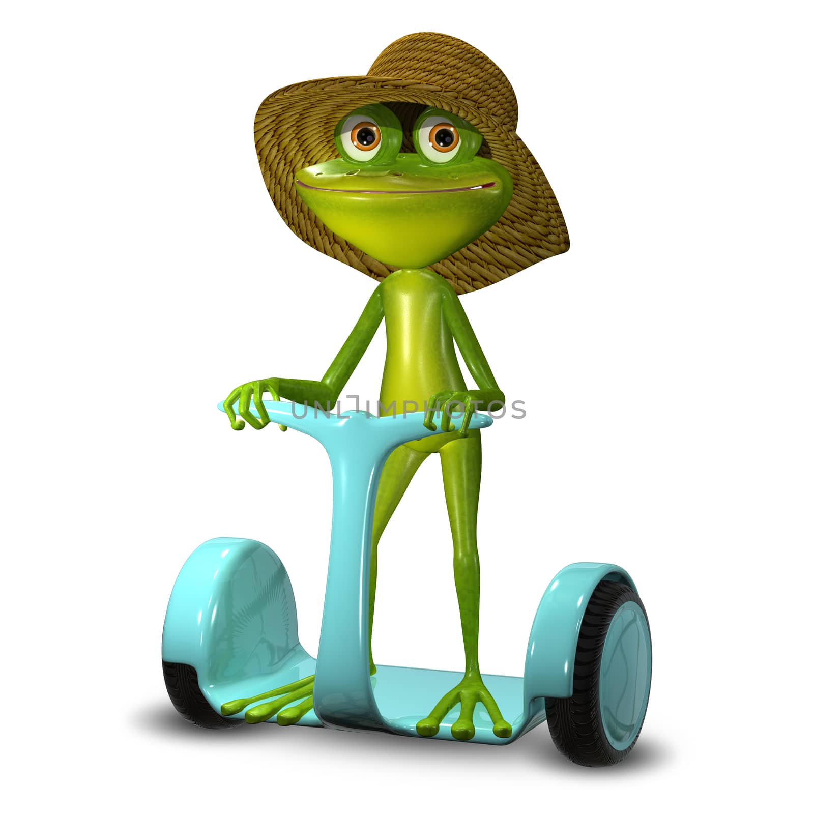 3d Illustration Frog in a Hat on Segway by brux