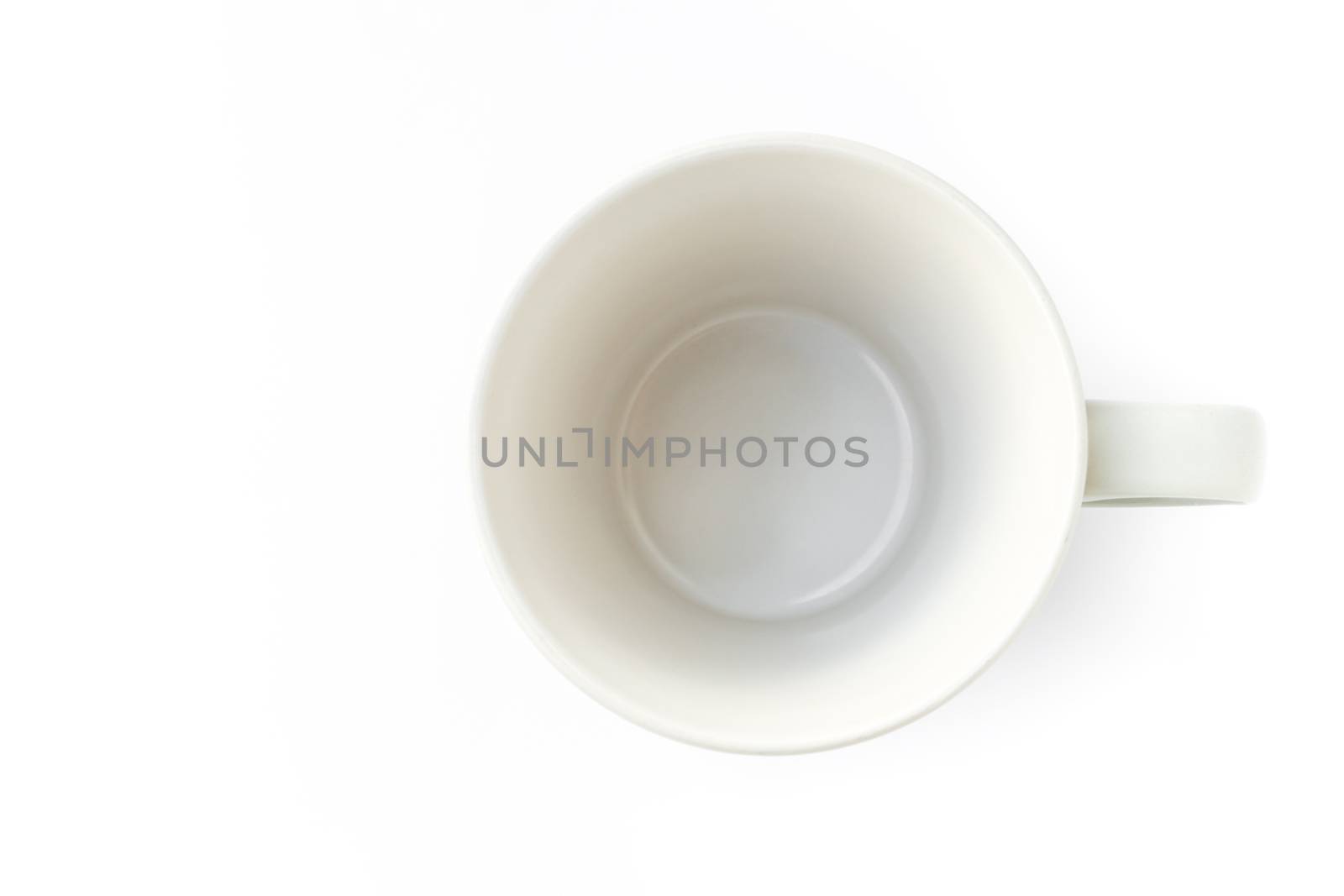 Top view white ceramics mug for coffee mug on white background
