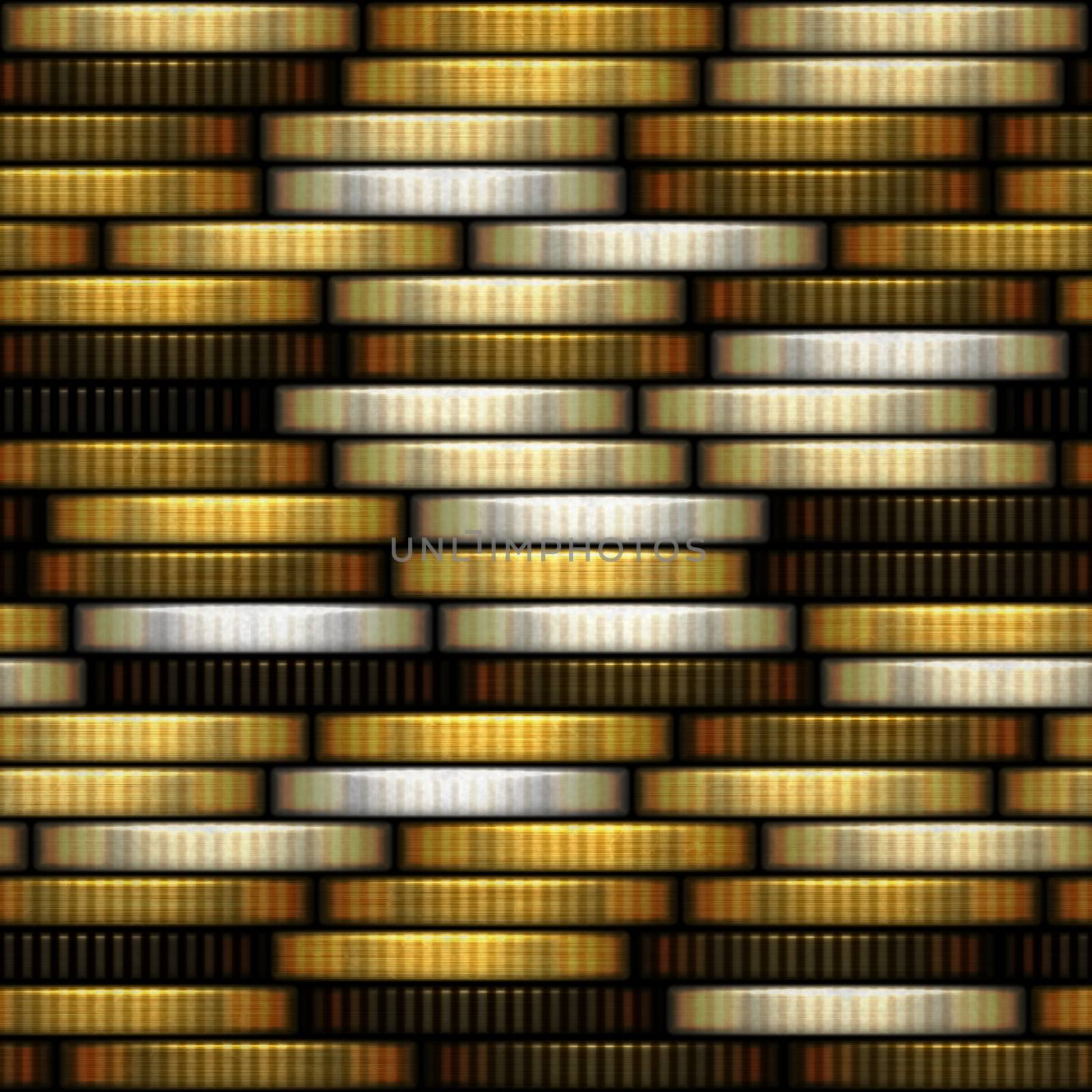 Abstract seamless background of gold and silver coins stacked