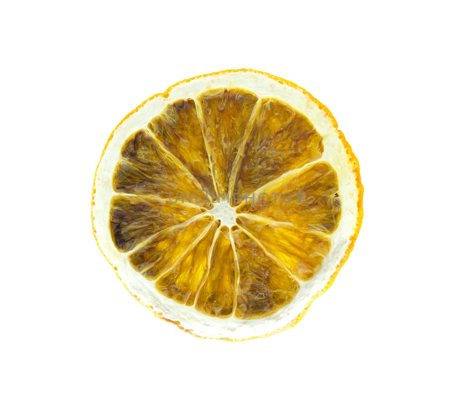 Dried lemons on a white background.