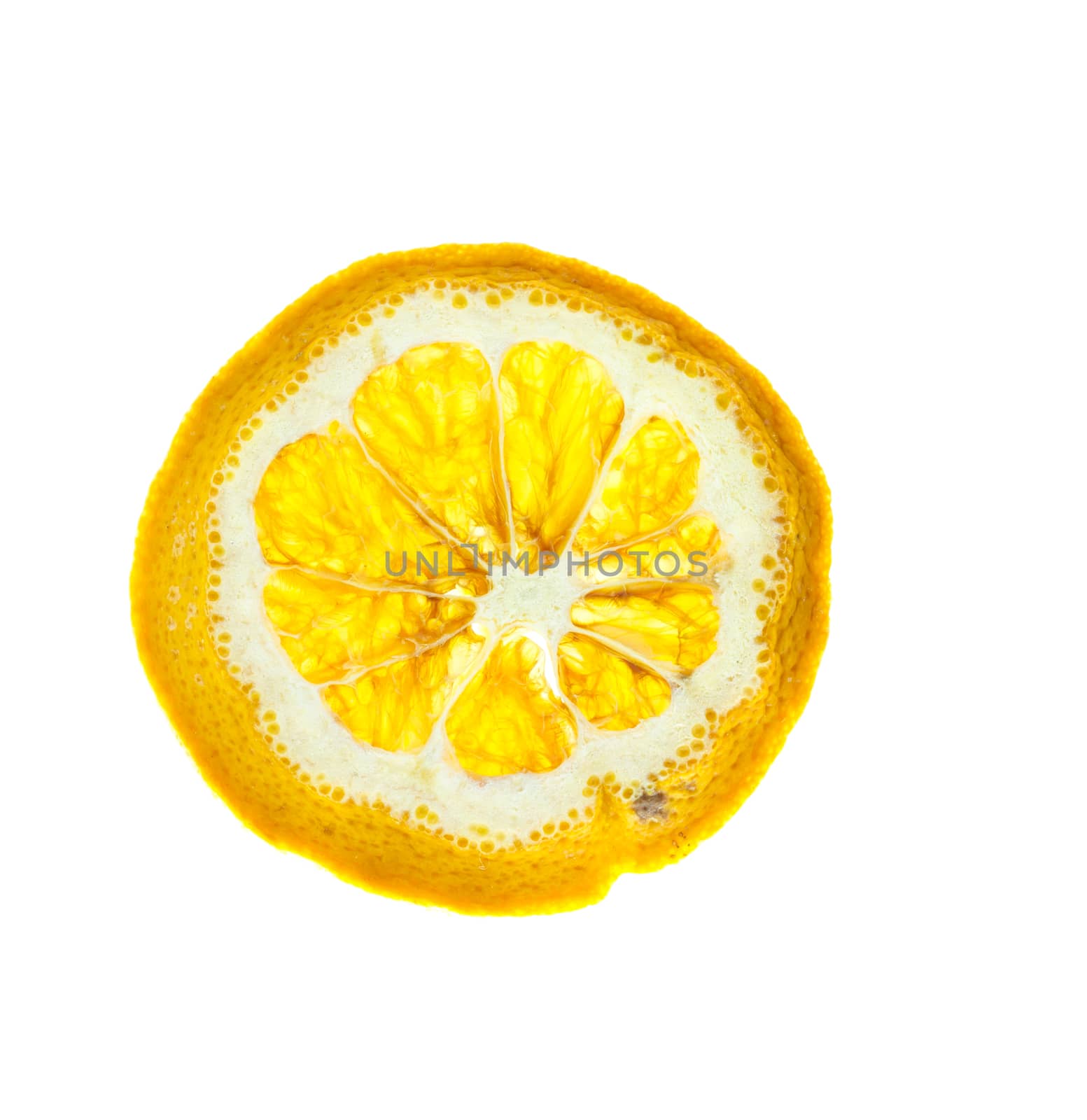 Dried lemons on a white background.