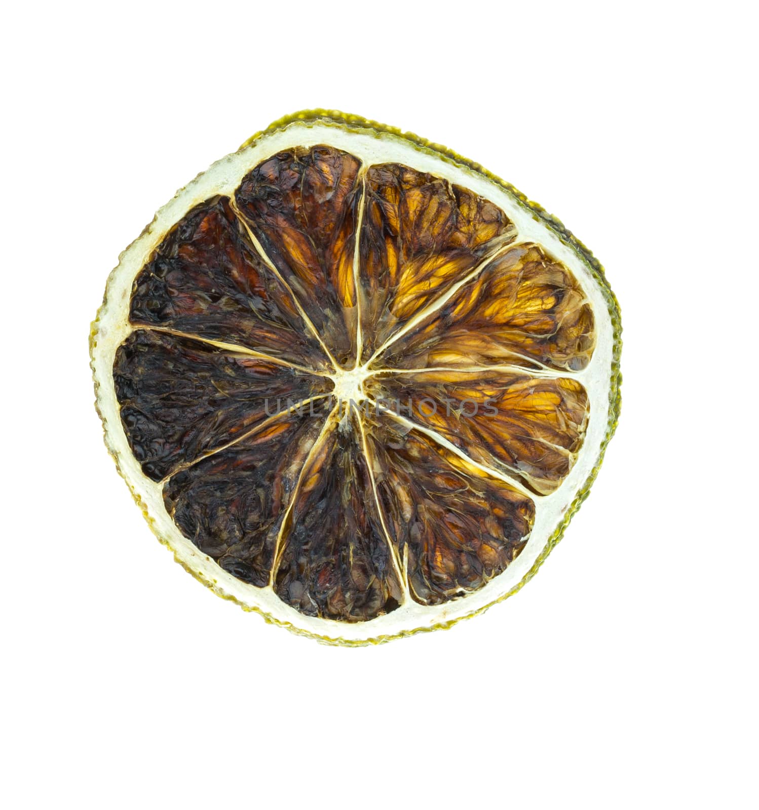 Dried lemons on a white background.