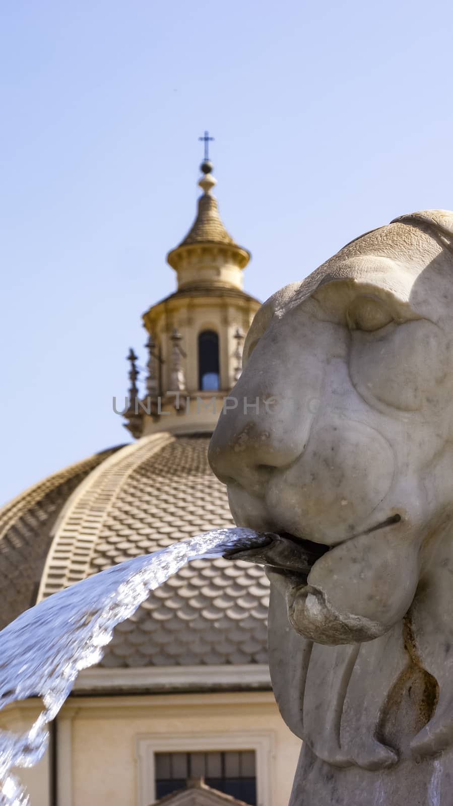 Lions fountain in Piazza del Popolo, Rome, Italy