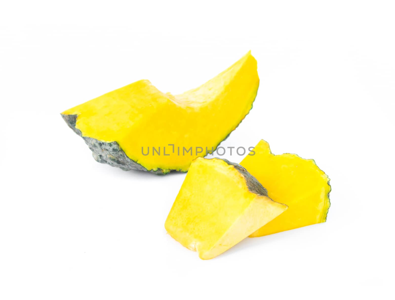 Pumpkin slice on white background, raw material for cooking