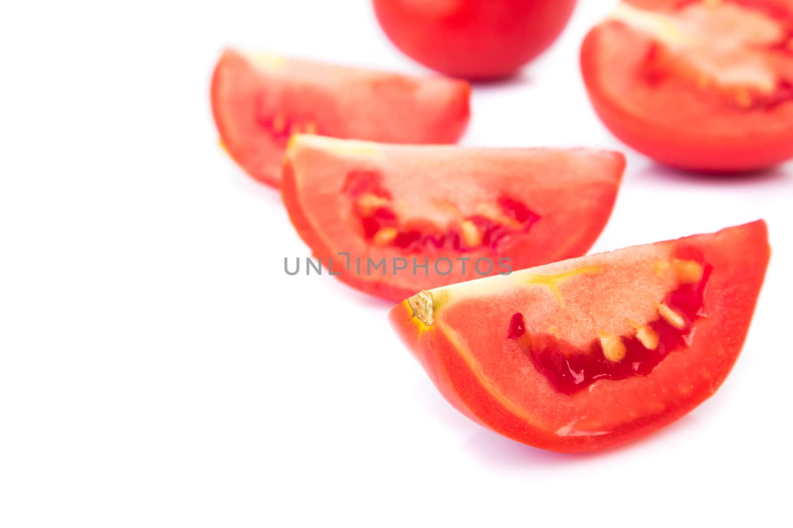 Closeup fresh red tomatoes on white background, food and vegetable concept