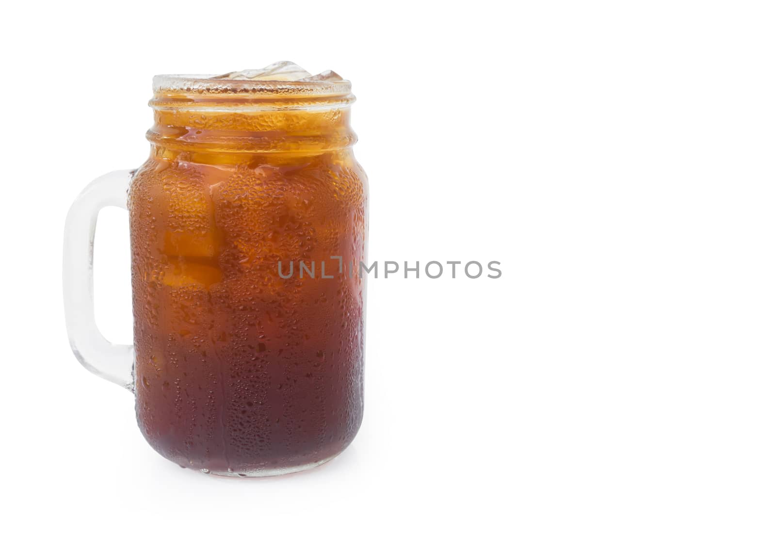 Closeup ice of americano coffee on white background