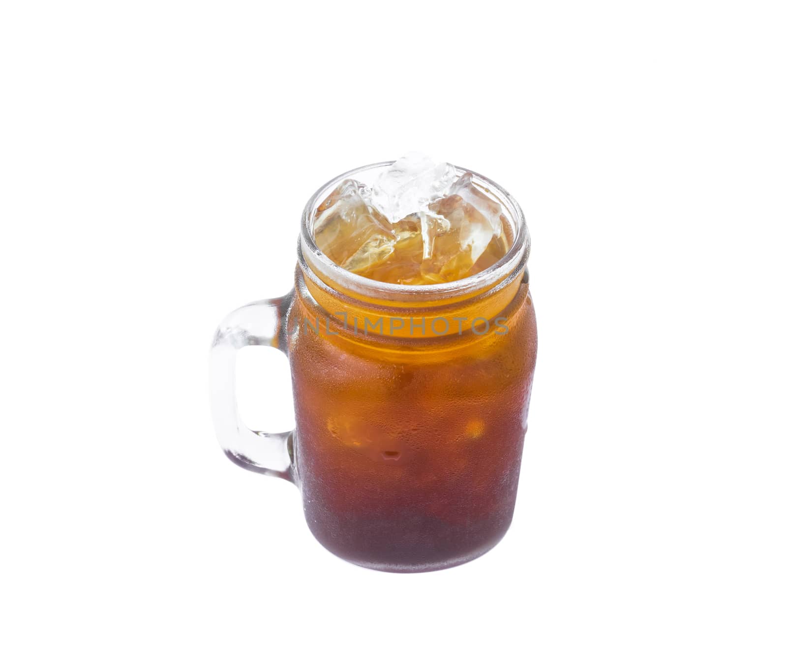 Closeup ice of americano on white background
