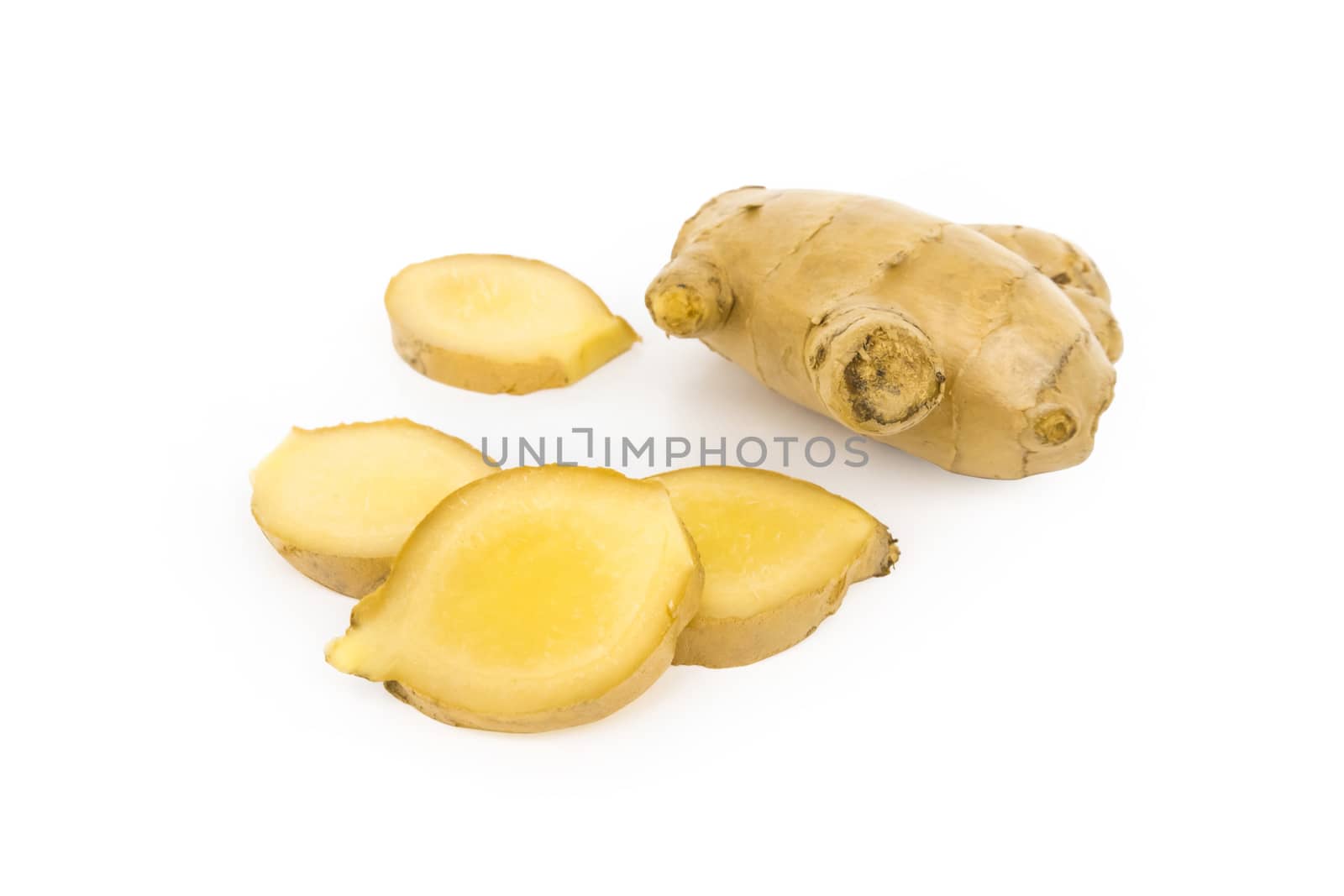 Fresh ginger slice on white background,raw material for cooking