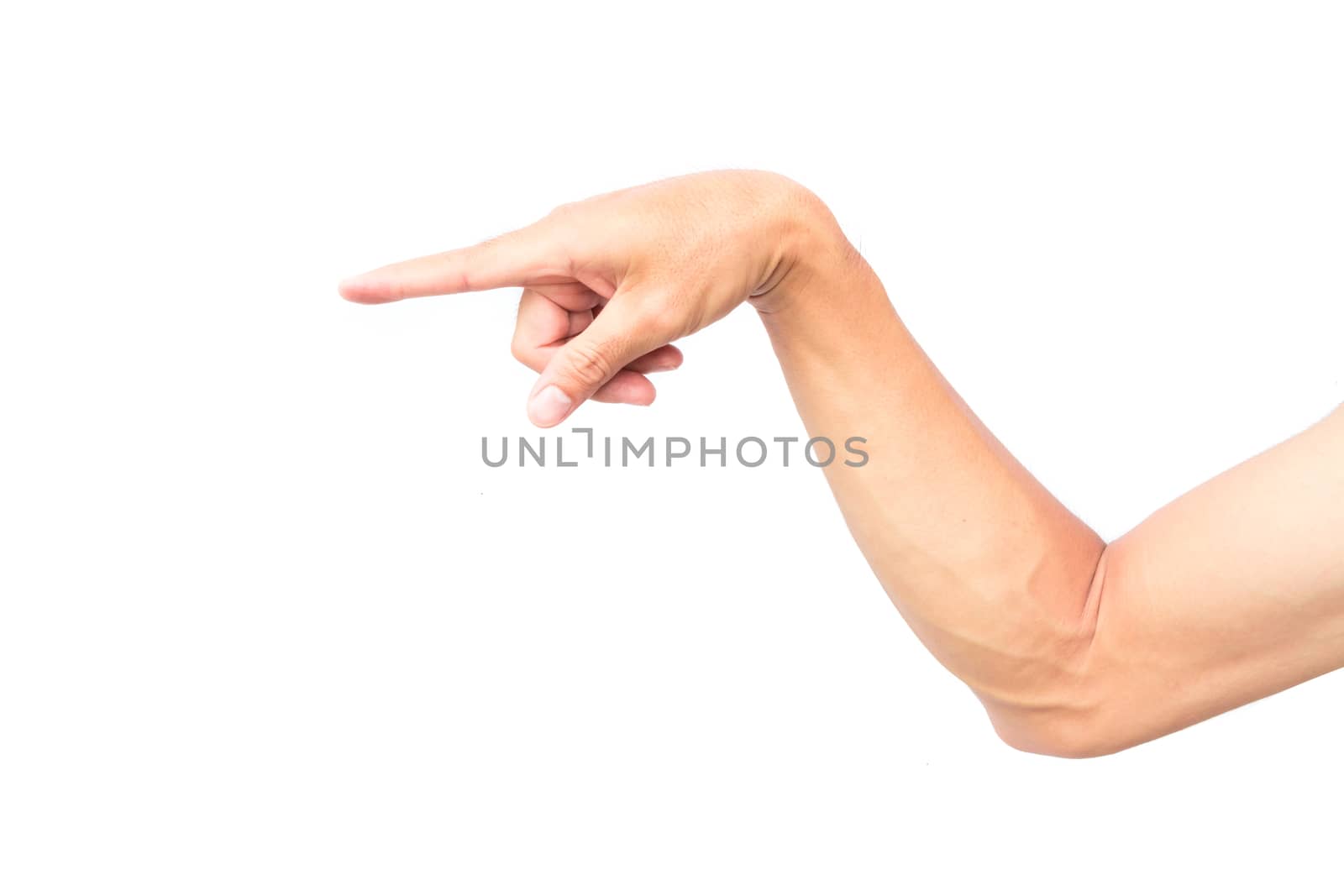 Closeup man hand pointed the finger on white background