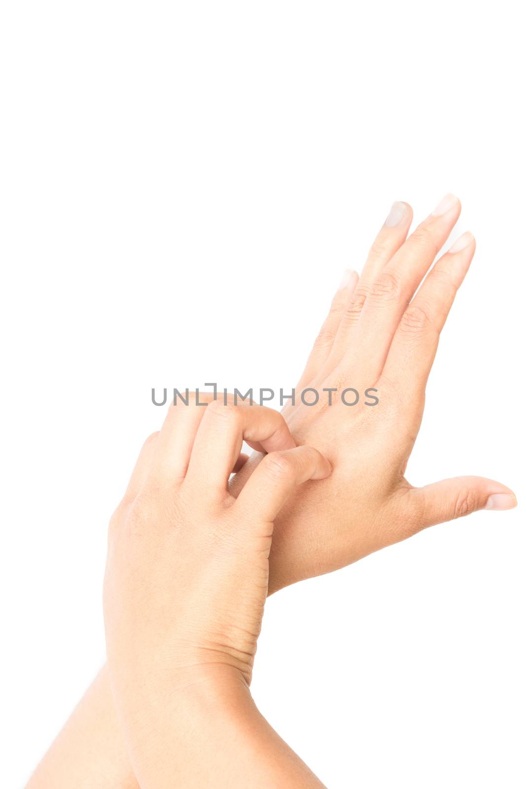 Woman hand scratching on white background for healthy concept by pt.pongsak@gmail.com