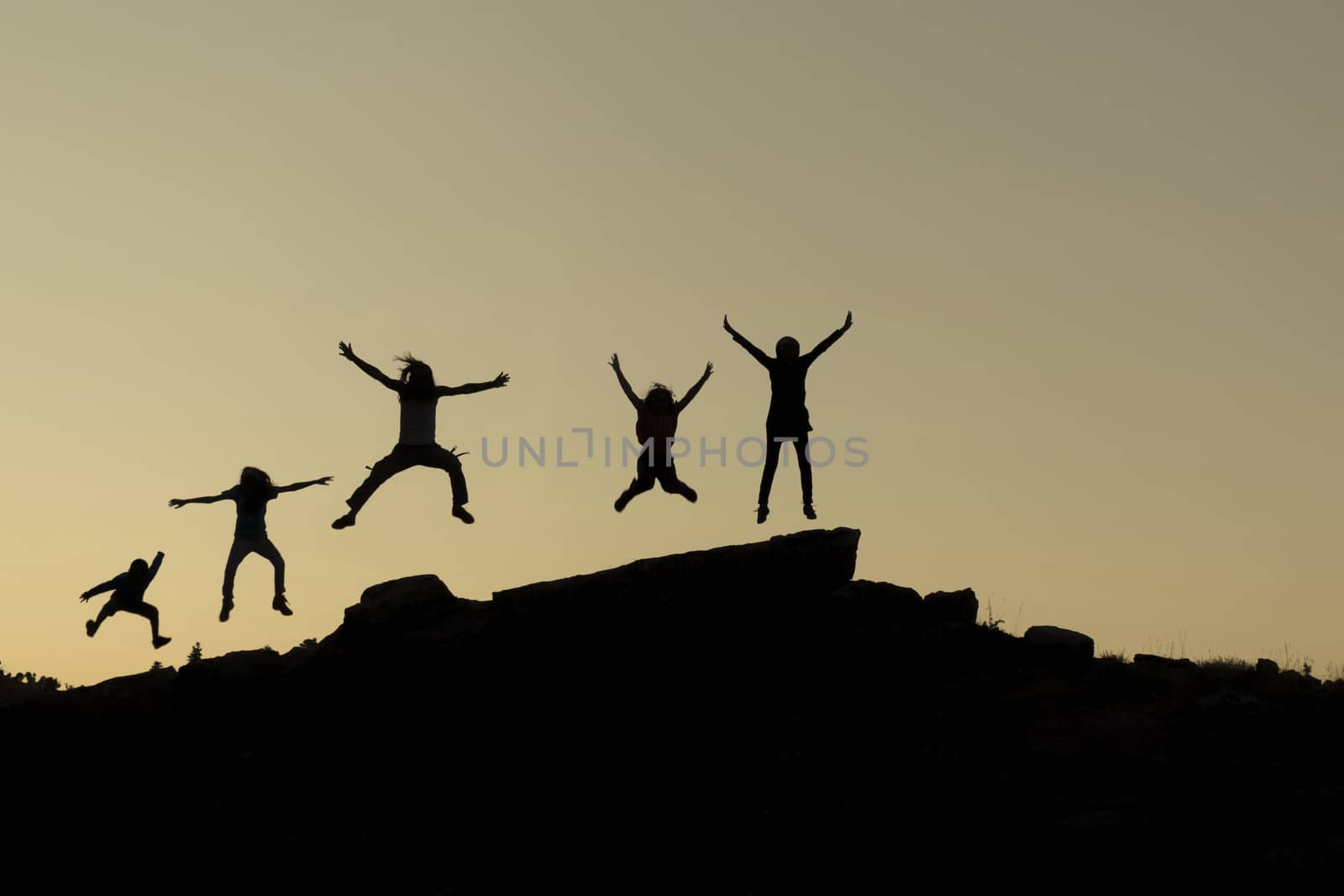 energetic family group in the nature