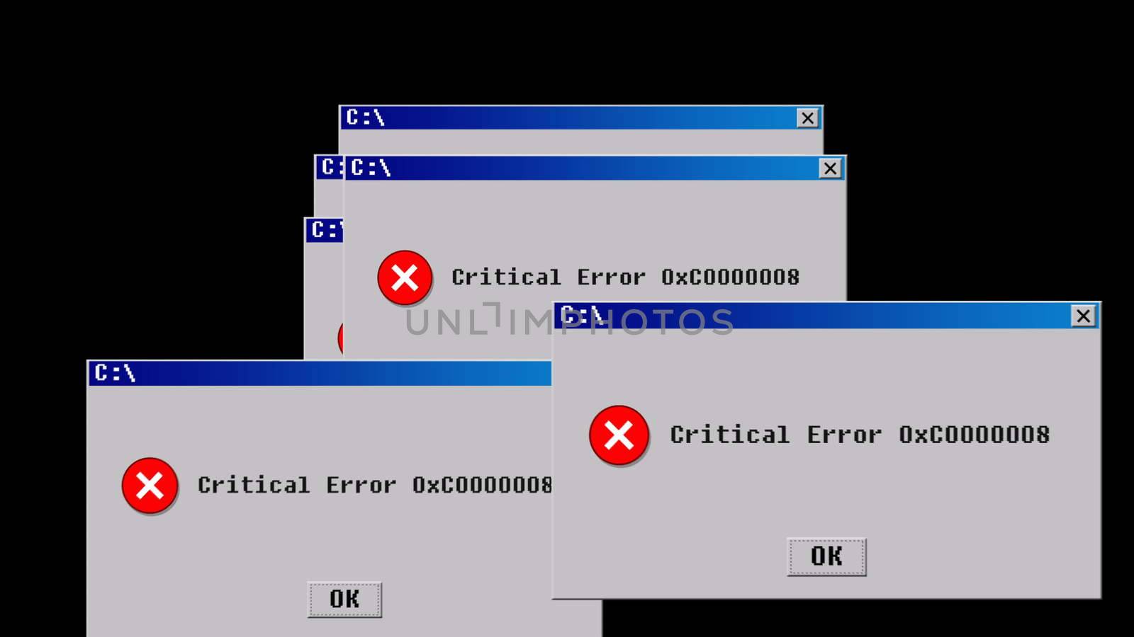 Critical error. Old interface design. 3D rendering