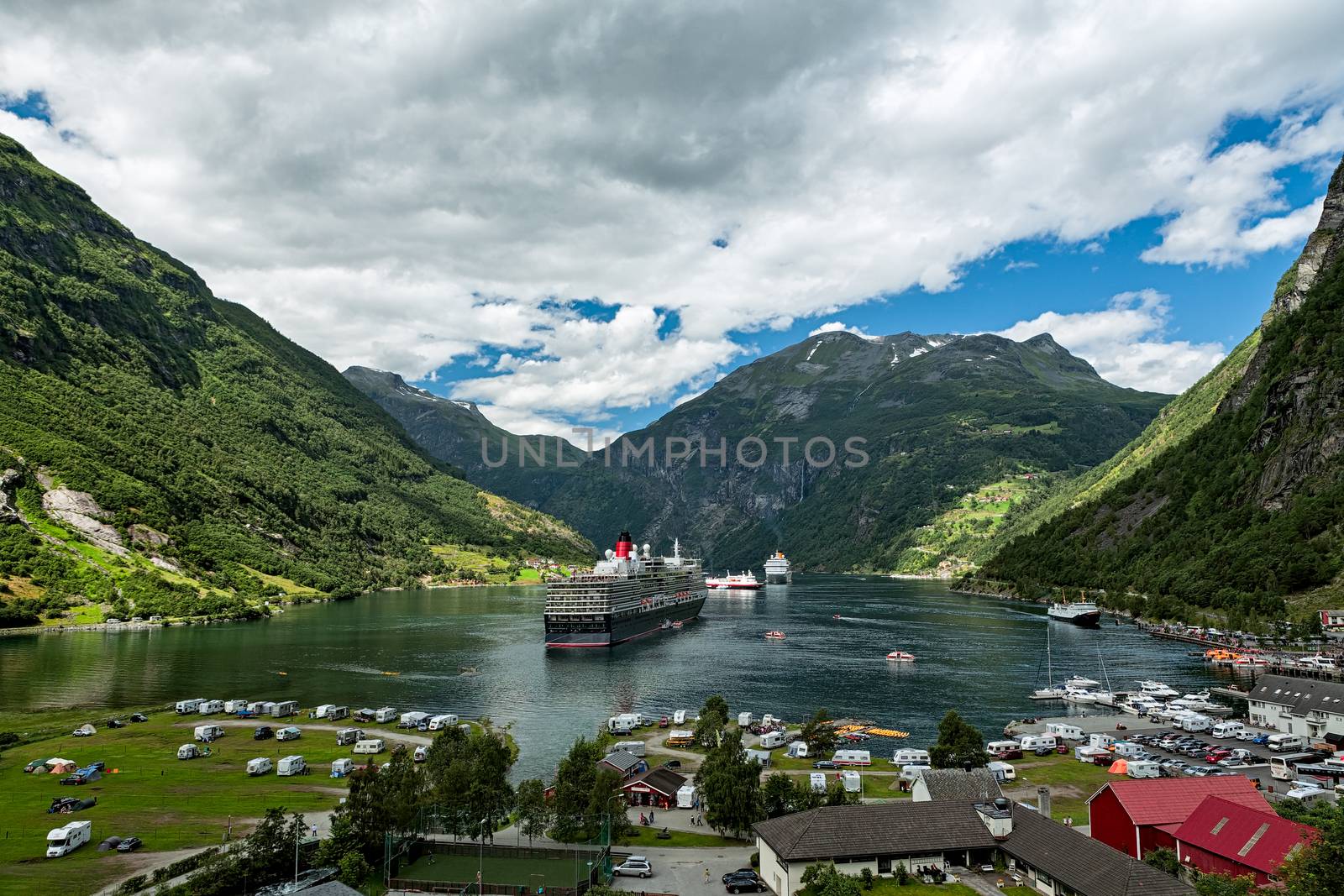 Cruise ships docked in Geiranger, Norway