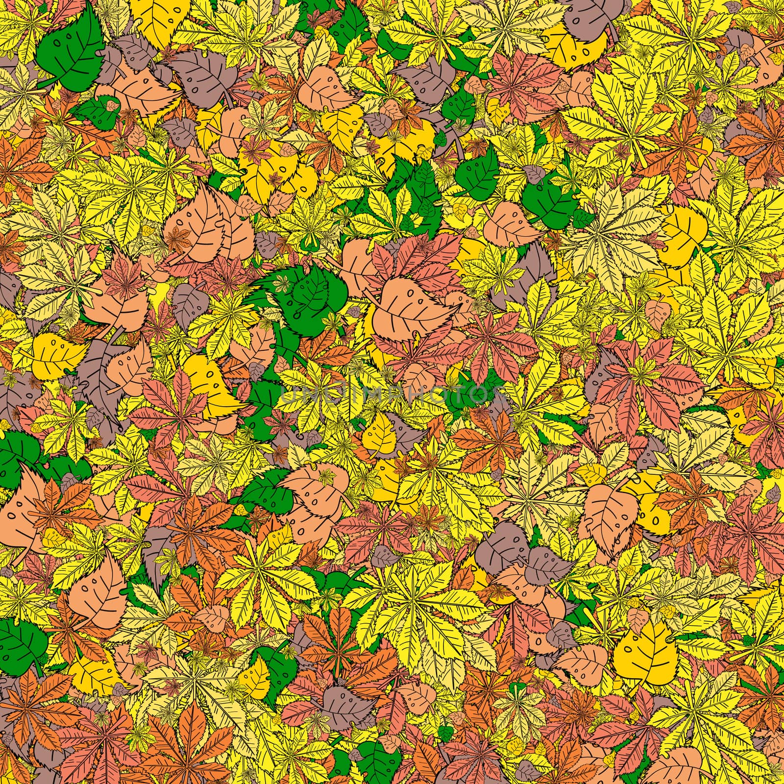 Background of differend different brown, red and yellow autumn leaves