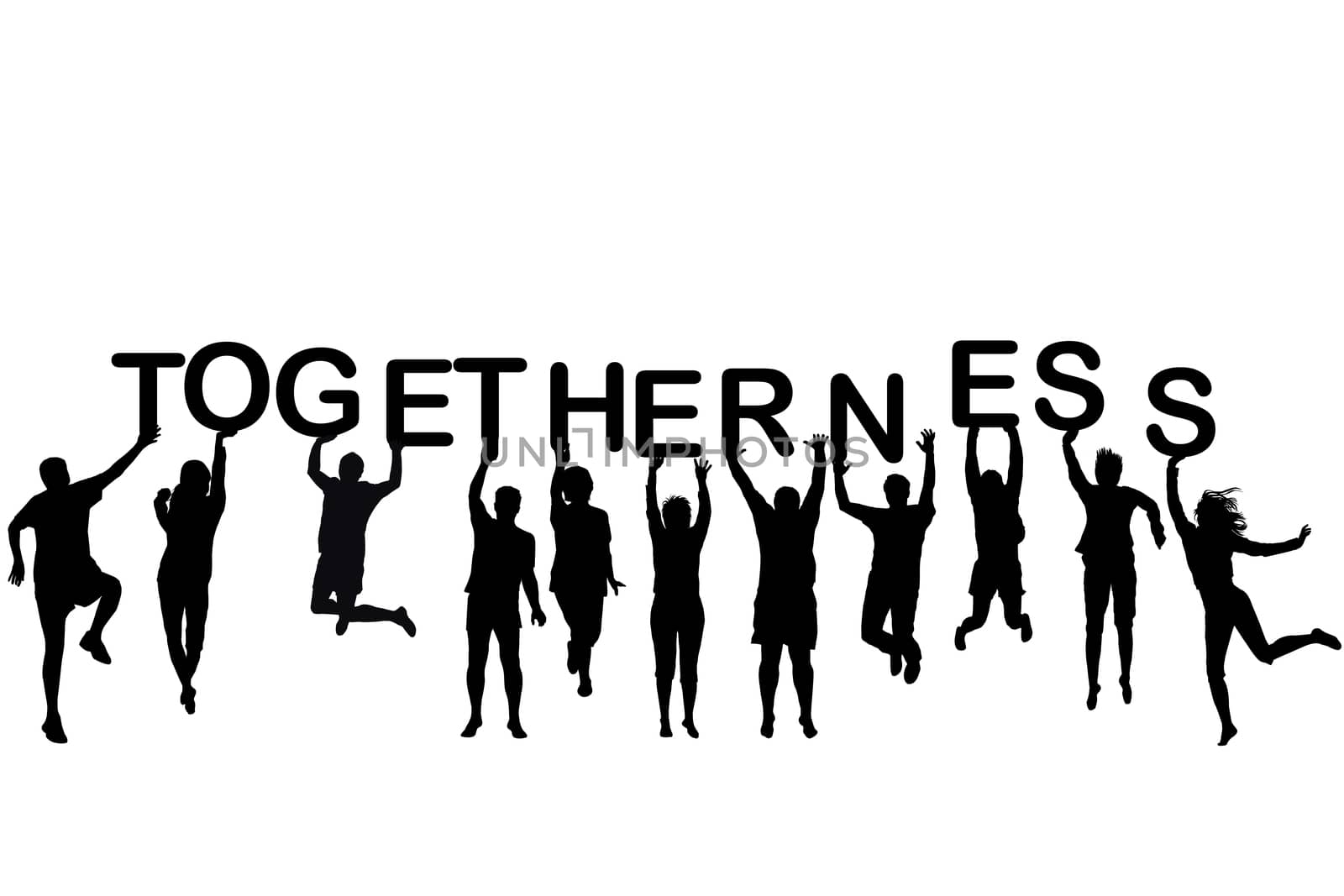 People silhouettes holding letter with word Togetherness