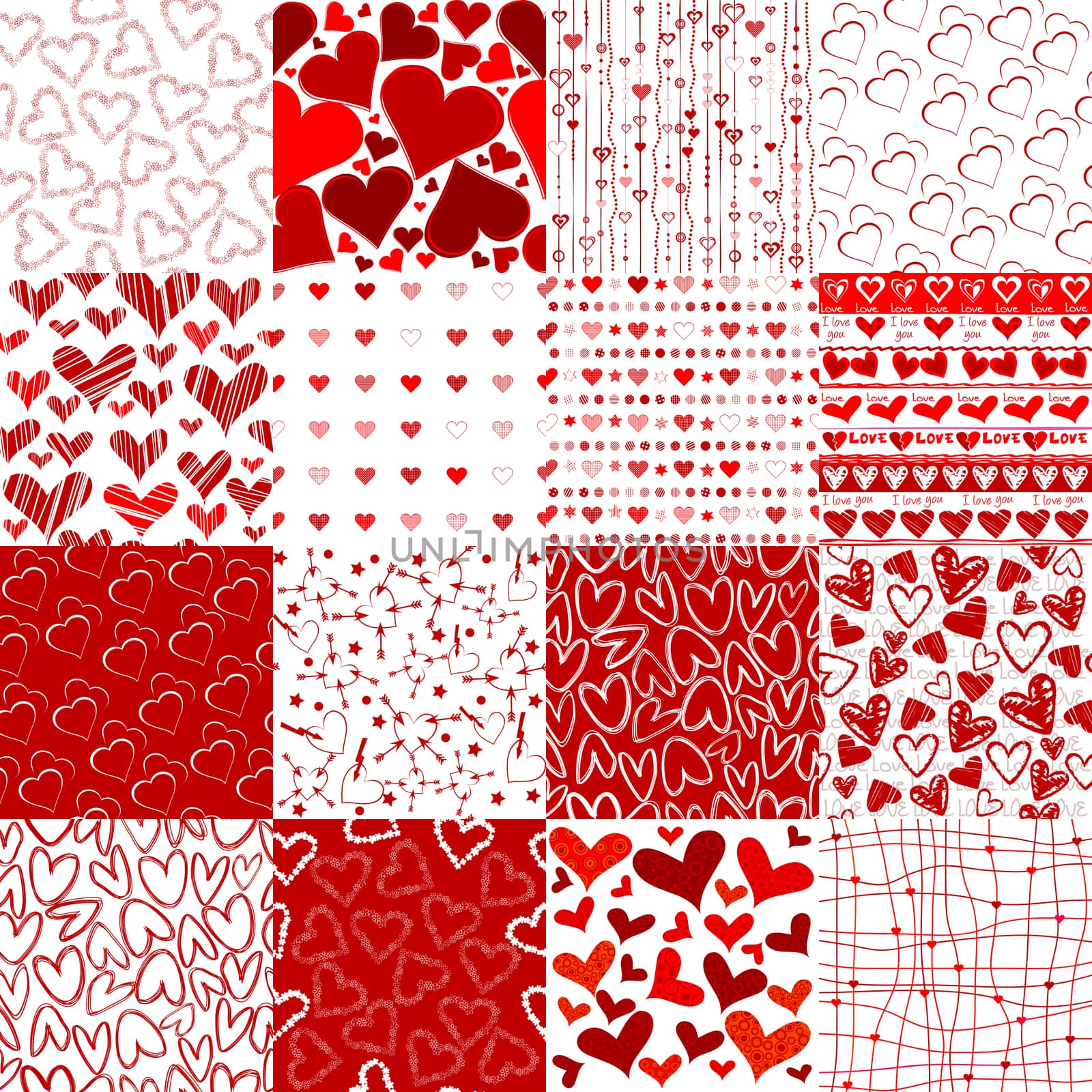 Set of patterns for Valentines day with hearts