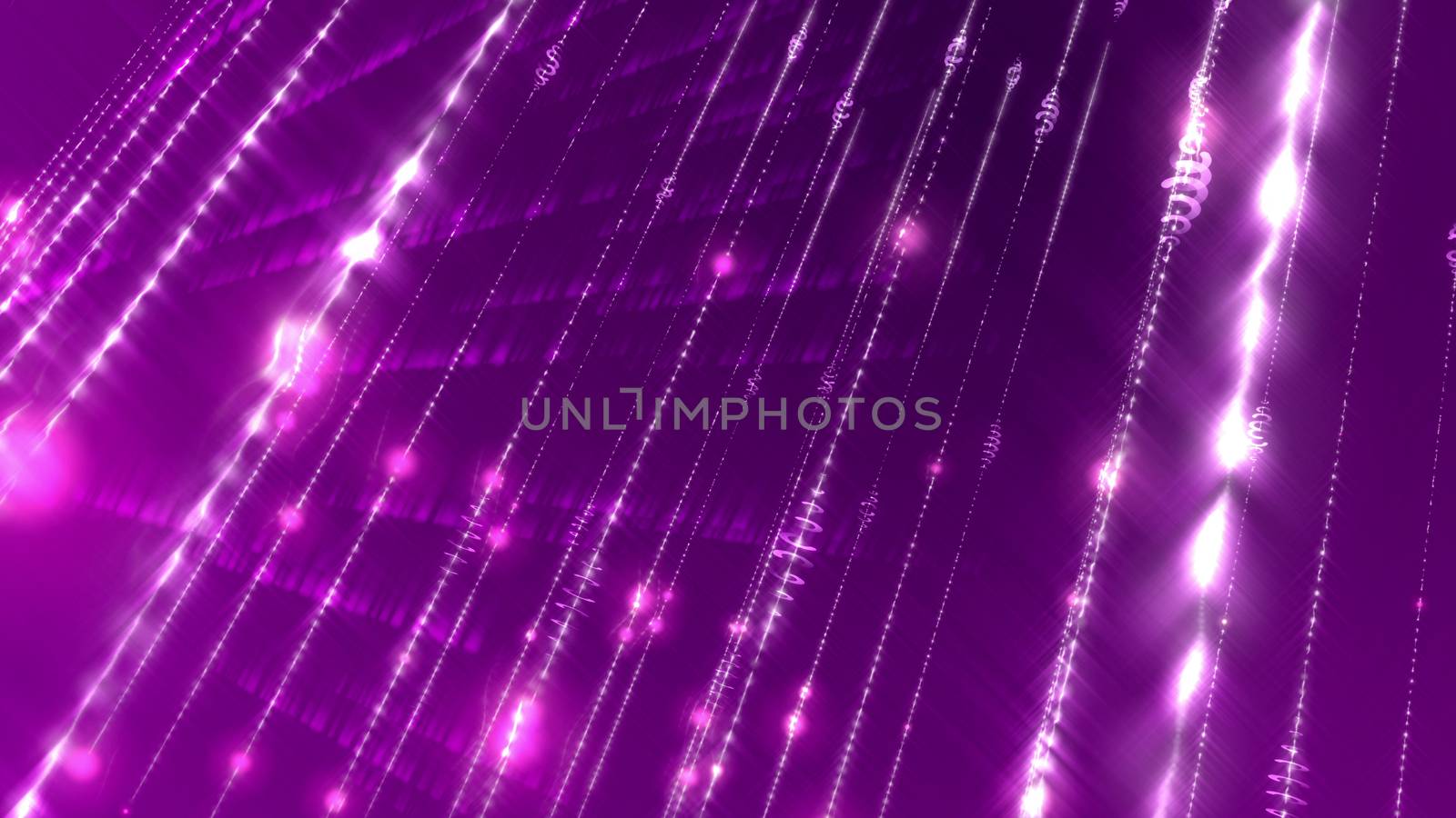 Multilayered 3d rendering of a sci-fi cyberspace  with lines and dots connected in a number of shining networks shot askew  in the dark violet cyberspace background