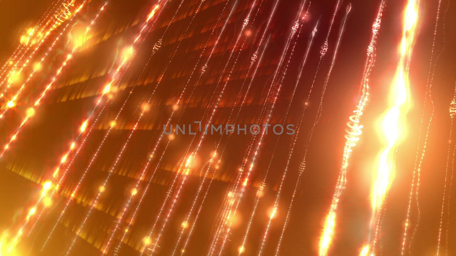 3d rendering of a hi-tech cyberspace with radiance, rays, spirals, curves, lines, arcs, and dots joined in a number of shining grids shot askew in the dark brown  and golden cyberspace background