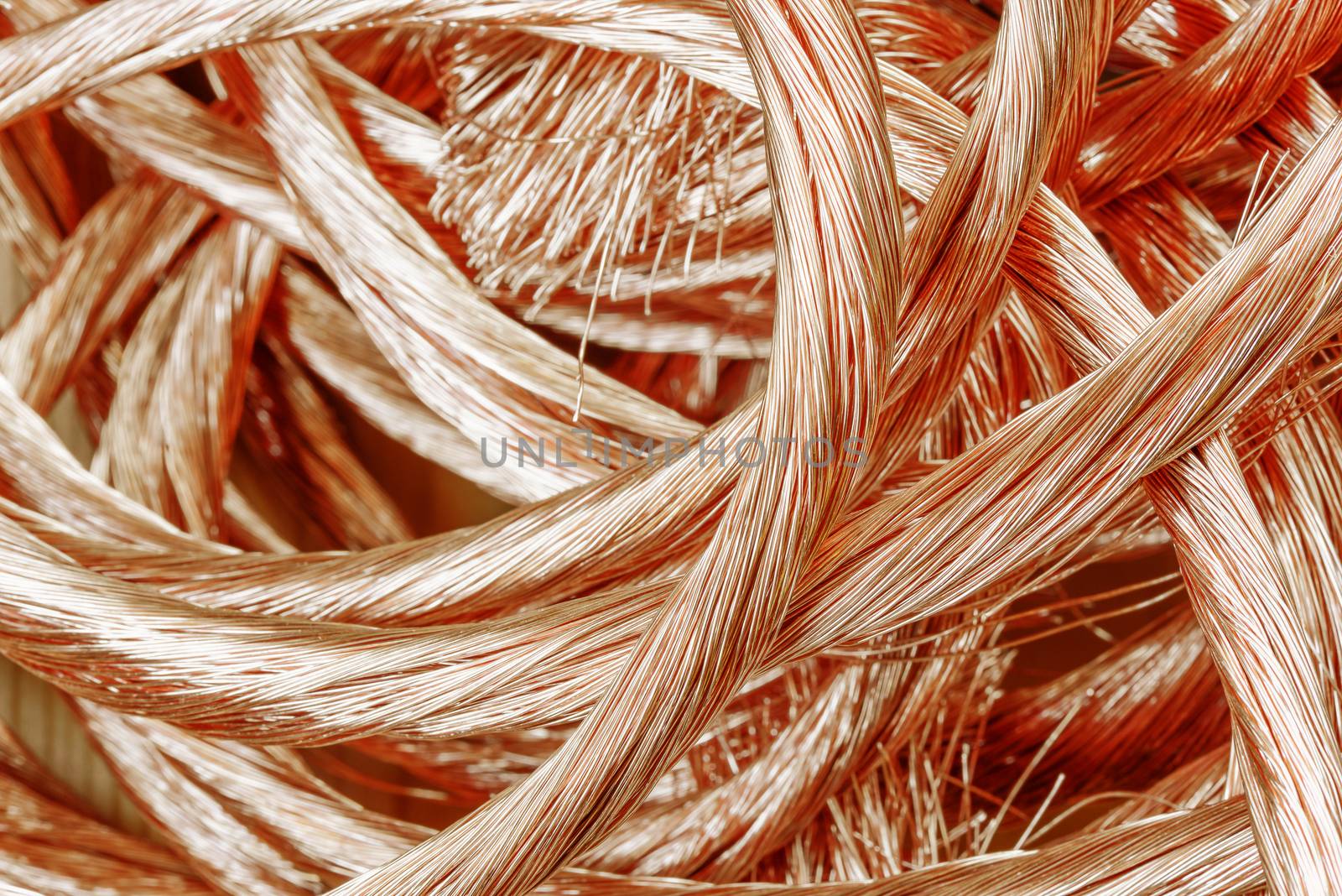 Big pile of recycling material - copper wire close-up