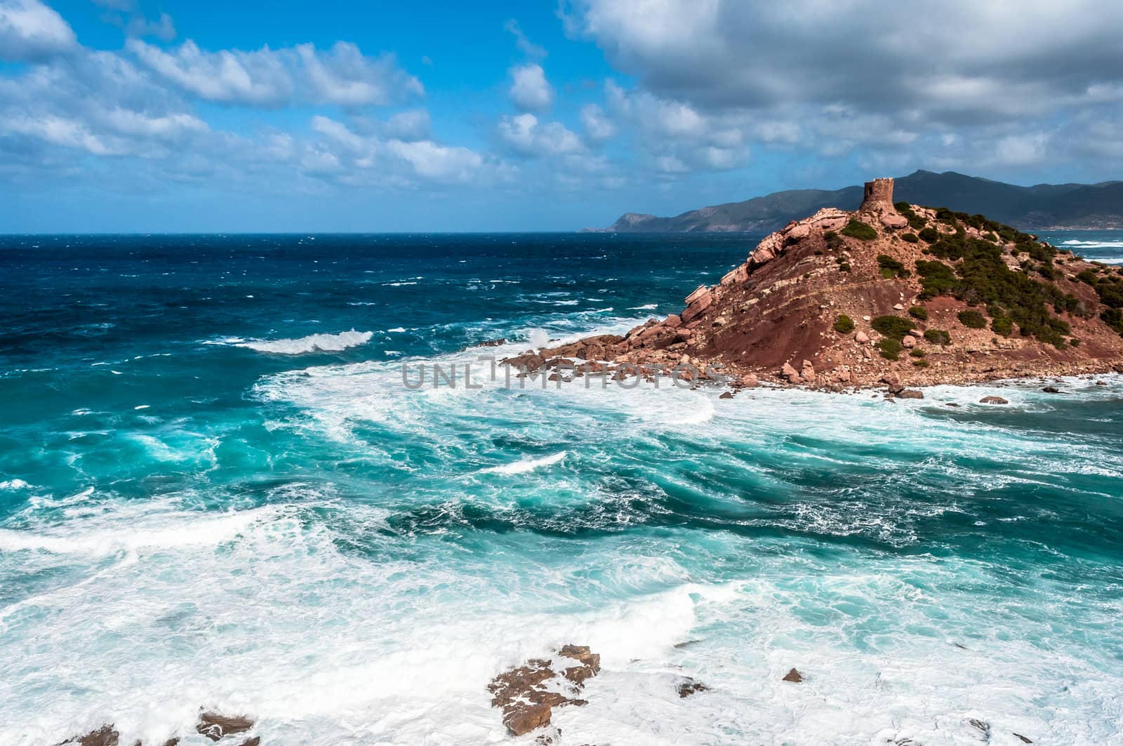 Landscape of the coast of porticciolo in a windy day by replica