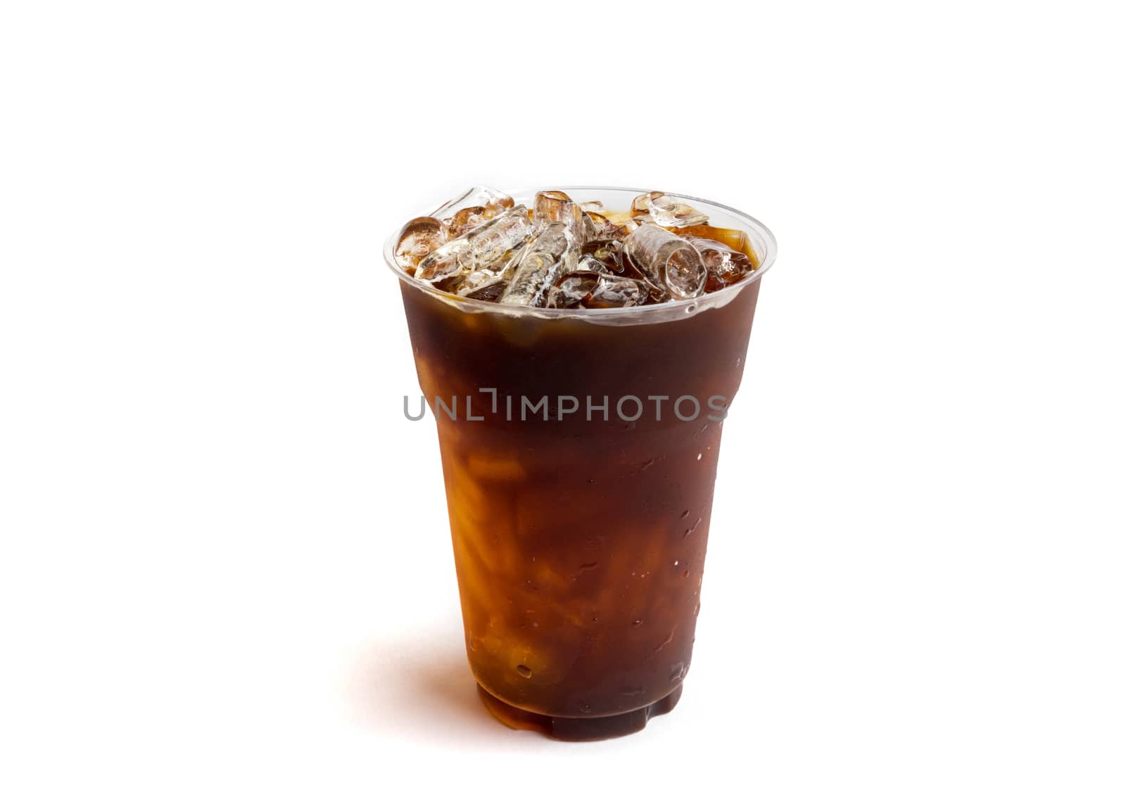 Closeup ice of americano on white background