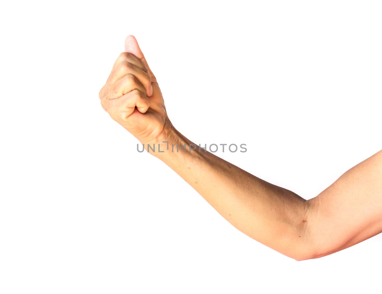 Old woman's arm with wrinkles on arm with white background, beauty care and health care concept