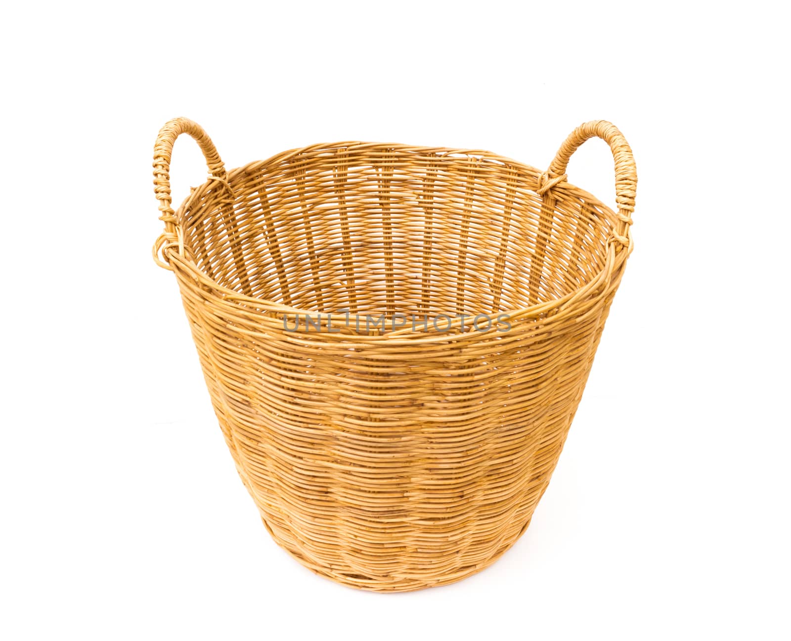 Wicker baskets on white background, housework concept