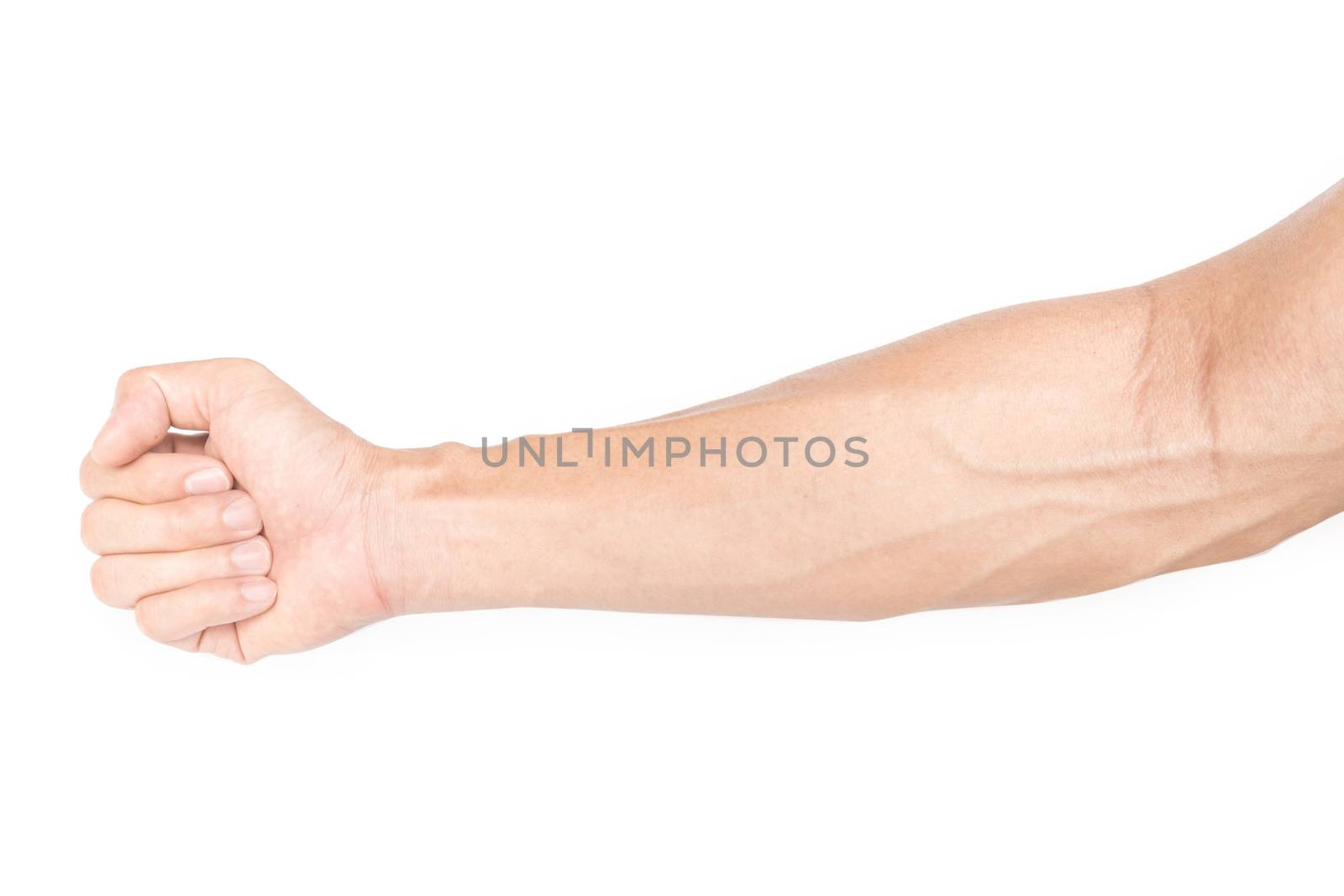 Man arm with blood veins on white background, Health care and medicine concept