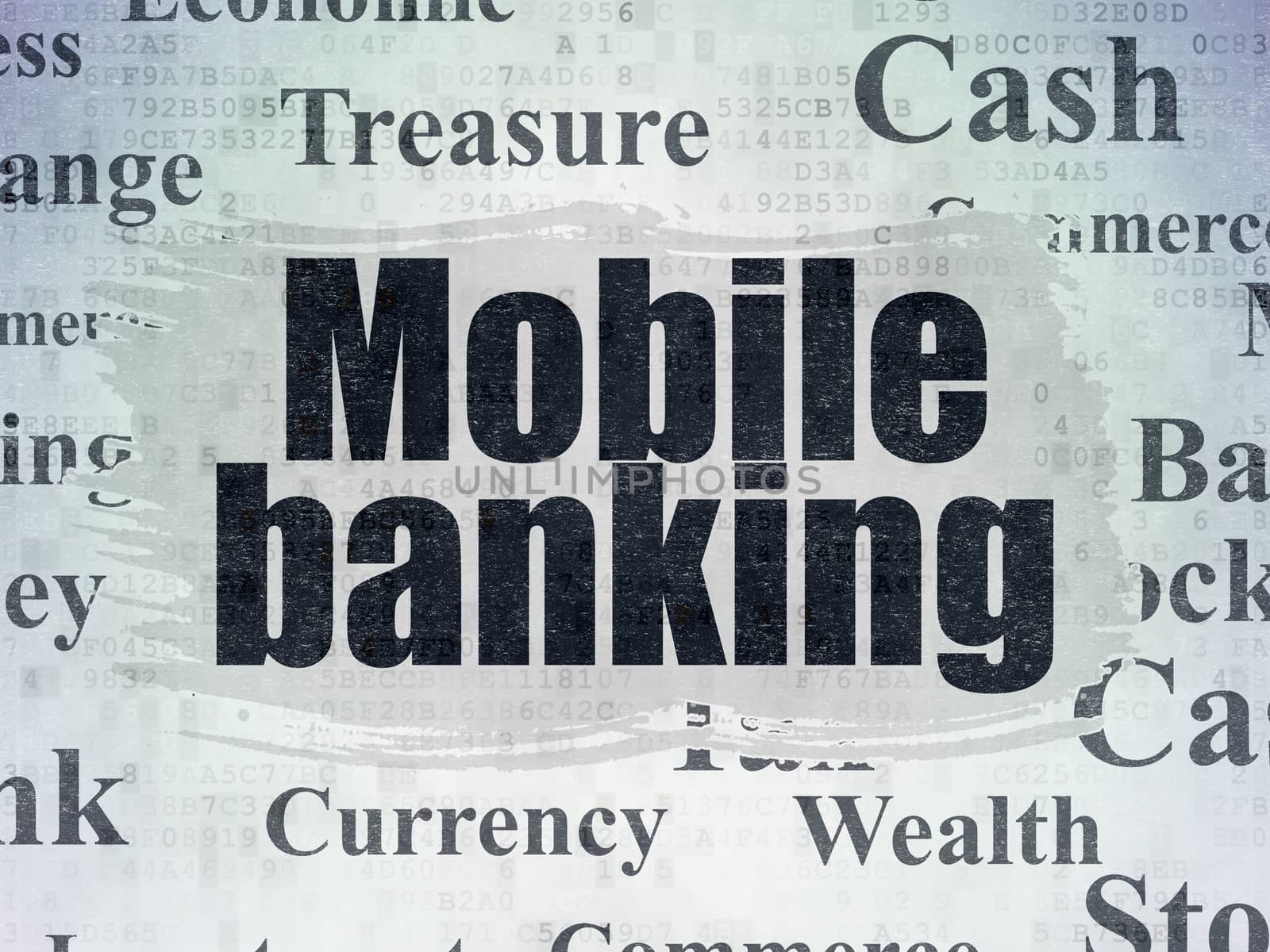 Currency concept: Painted black text Mobile Banking on Digital Data Paper background with   Tag Cloud
