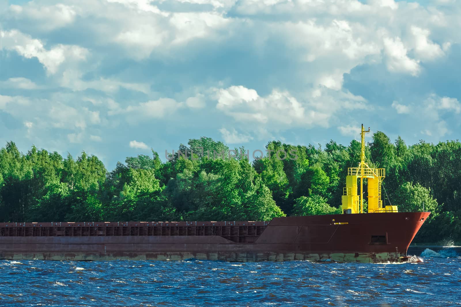 Red bulk carrier moving to the Baltic sea