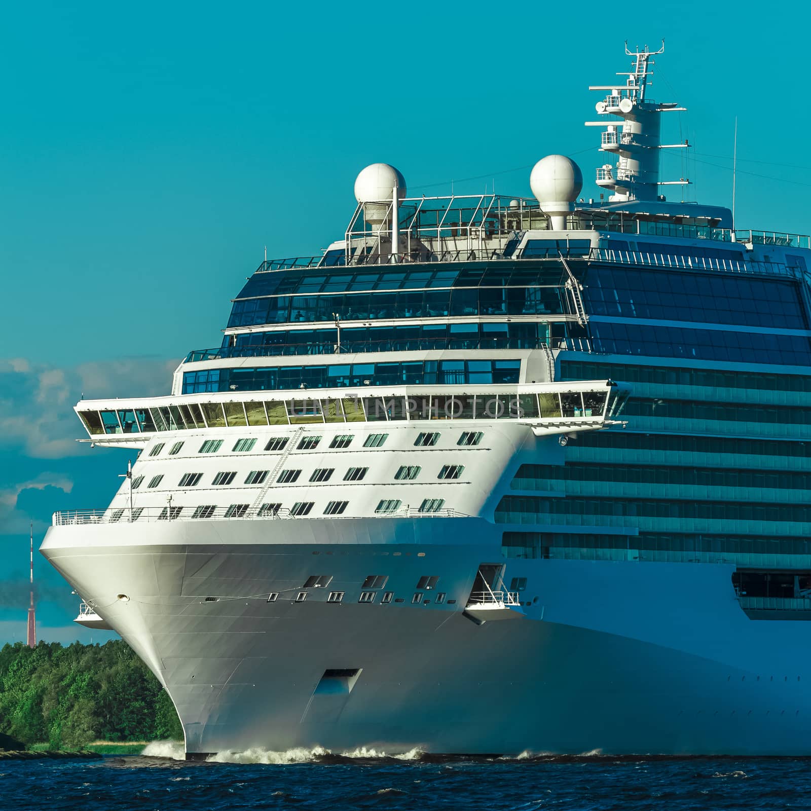 Big white cruise ship sailing to the Baltic sea at clear day