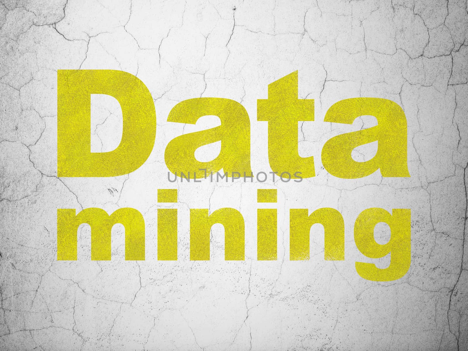 Information concept: Yellow Data Mining on textured concrete wall background