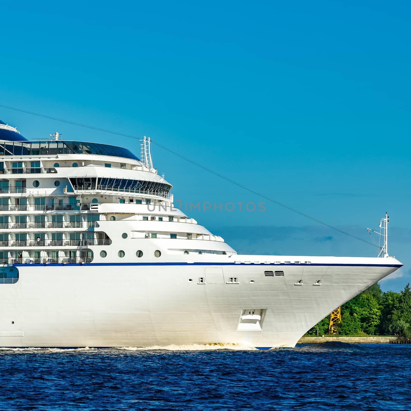 Big white cruise ship sailing to the Baltic sea at clear day