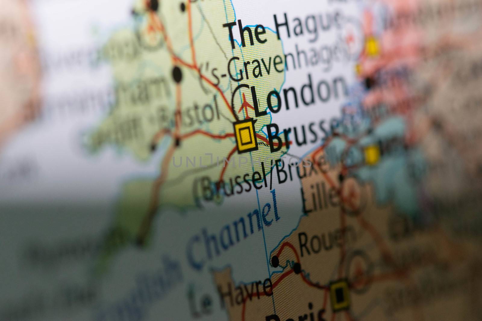 Macro view of London, United Kingdom on Europe map.