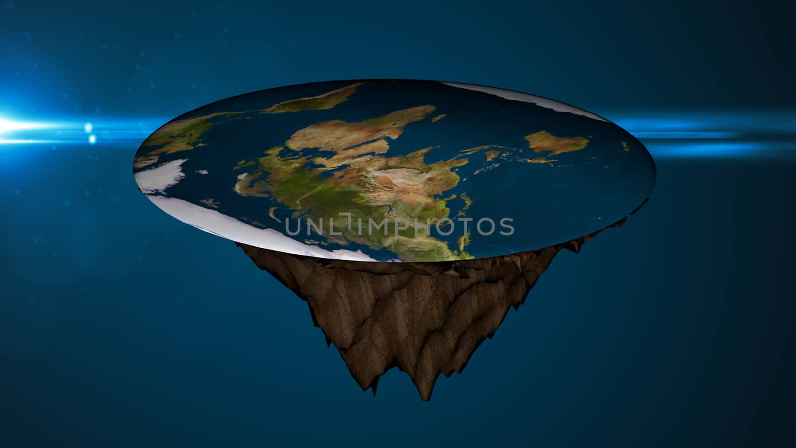 Space background with flat earth. Digital illustration by nolimit046