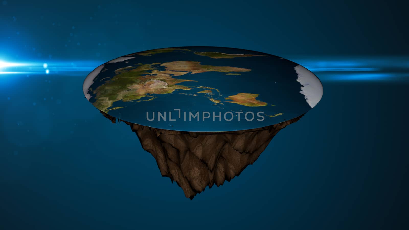 Space background with flat earth. Digital illustration by nolimit046