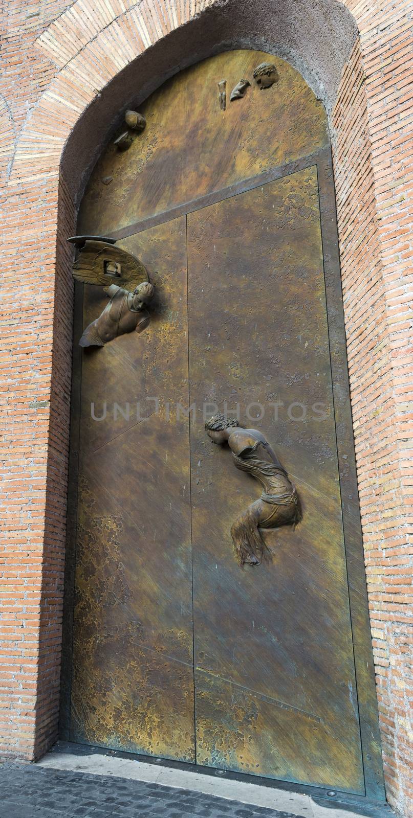 Bronze statues on the door of the Basilica of St. Mary of the Angels and the Martyrs by ankarb