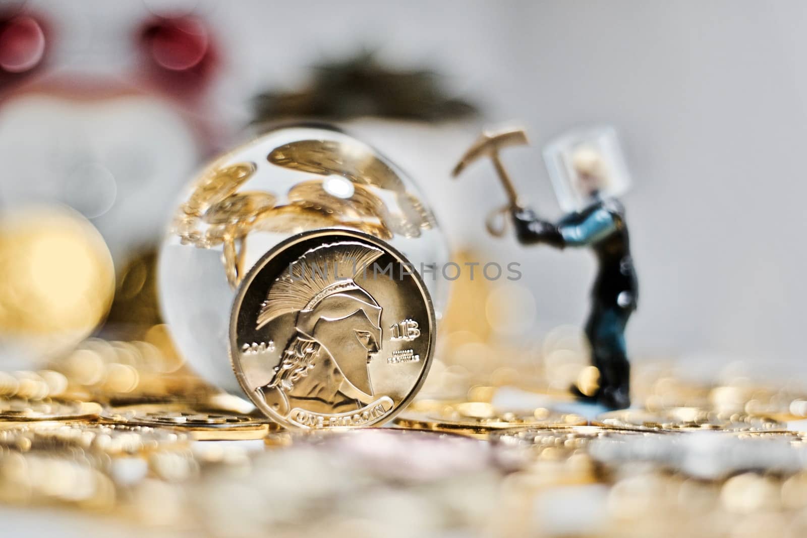 Digital currency physical metal bitcoin coin. Business mining concept.