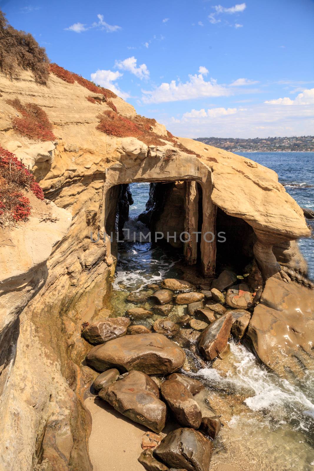 Coastal caves at La Jolla Cove in Southern California in summer on a sunny day
