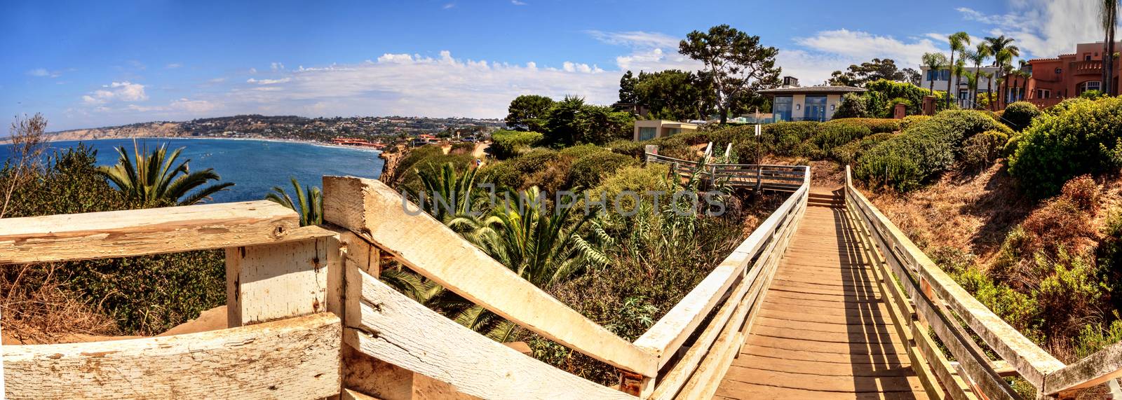 Coastline bridge of La Jolla Cove in Southern California in summer on a sunny day