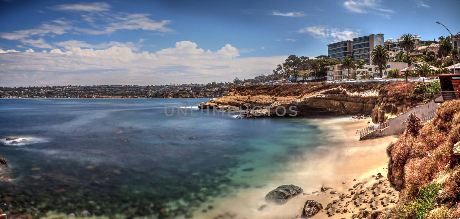 Coastline of La Jolla Cove in Southern California in summer on a sunny day